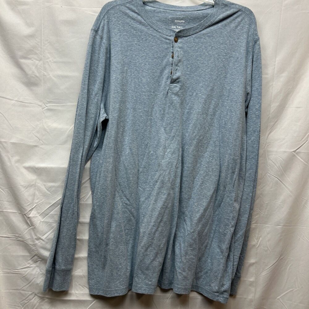 Sonoma Goods For Life Men's XXLT  Henley Shirt Long Sleeve Blue Heather